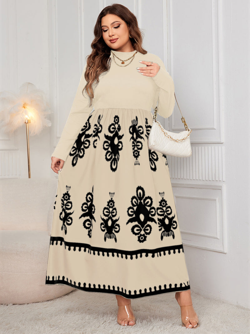 Printed plus size loose long sleeve dress, view 7 - MRSLM