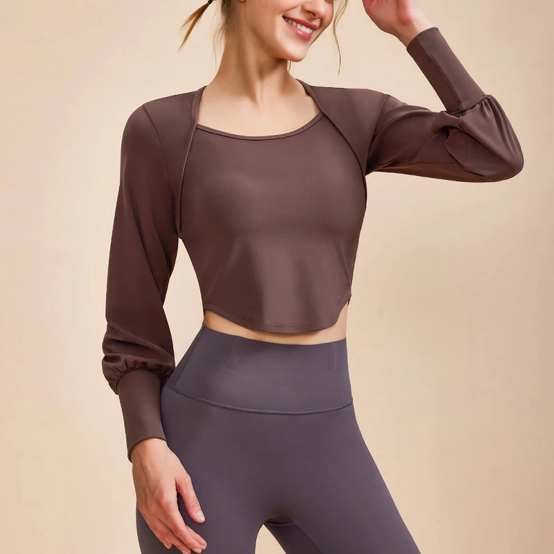 women's retro long sleeve yoga shirt, view 8 - MRSLM