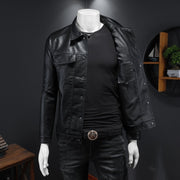 men's lapel pu leather coat, view 4 - MRSLM