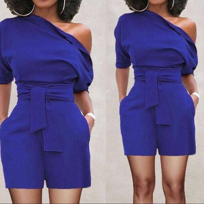 women's shoulder button one-piece shorts romper, view 6 - MRSLM