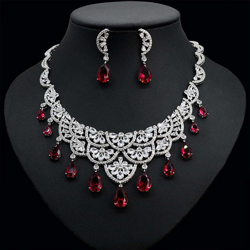zirconia heart necklace and earrings set, view 3 - MRSLM