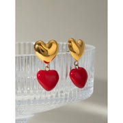 18K gold plated red heart pendant earrings, view 5 - MRSLM