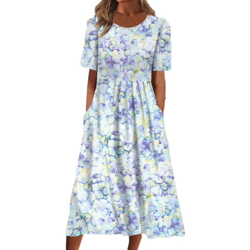 women's printed short sleeve dress, view 2 - MRSLM