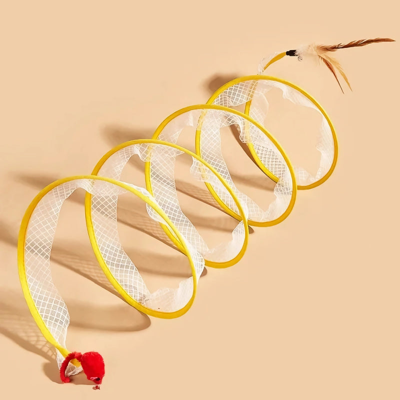 cat tunnel toy with bell and feather, view 9 - MRSLM
