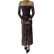 Leopard print off-shoulder bell sleeve dress, view 5 - MRSLM