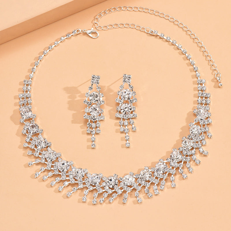 Pearl and crystal choker necklace and earrings set, view 5 - MRSLM