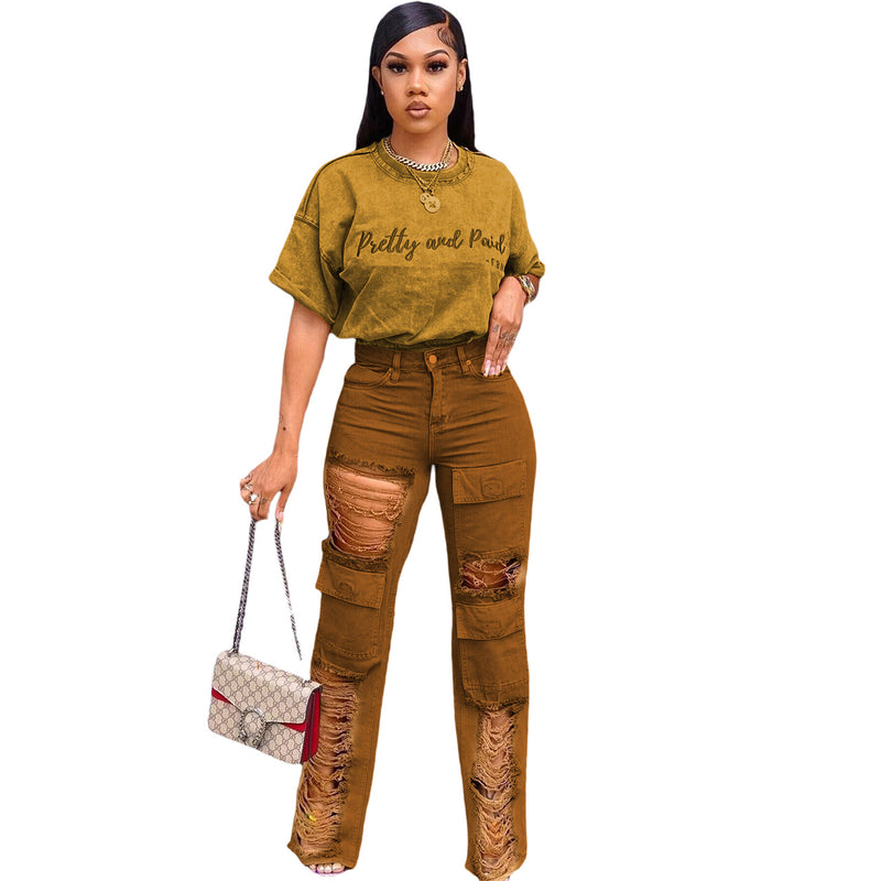 distressed denim embroidered letter set, view 6 - MRSLM