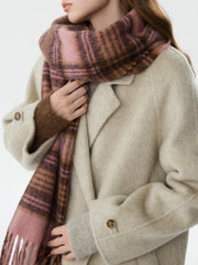 pink plaid tassel scarf, view 5 - MRSLM
