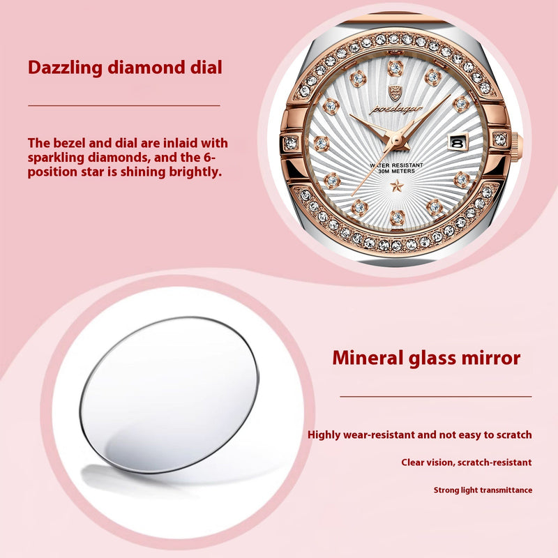 Women's ultra-thin quartz watch with steel strap, view 4 - MRSLM
