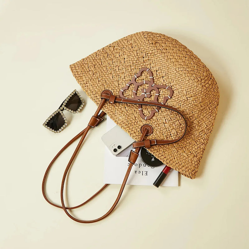 striped straw beach bag, view 5 - MRSLM