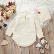 newborn baby girl knit bodysuit and floral hat set, view 4 - MRSLM