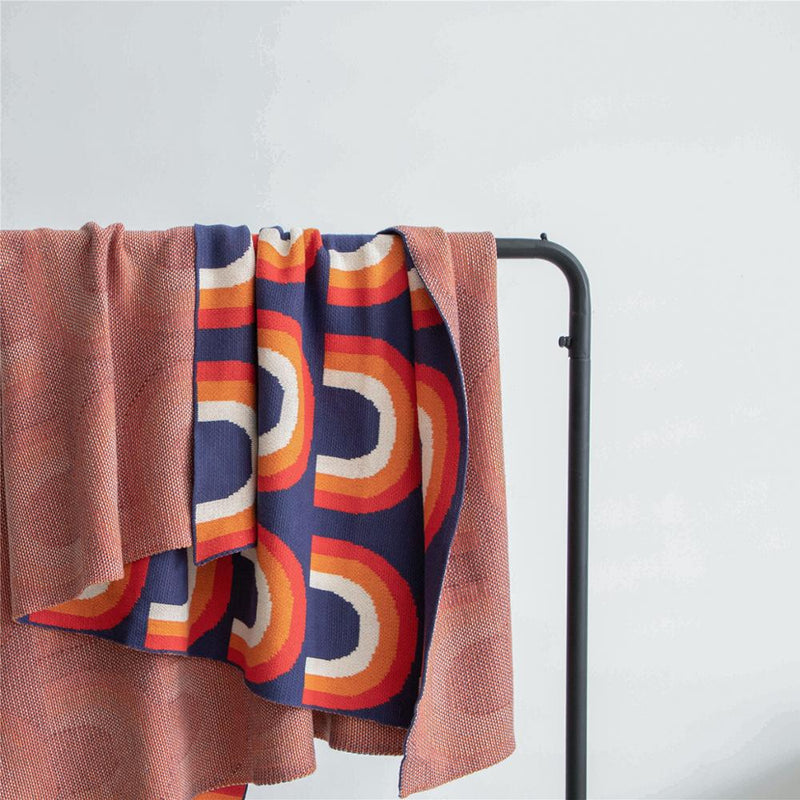 colorful rainbow cotton knitted throw blanket, view 6 - MRSLM
