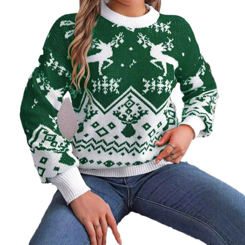 Women's Christmas deer knit sweater, view 2 - MRSLM