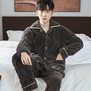 Men's fleece-lined flannel pajama set, view 4 - MRSLM