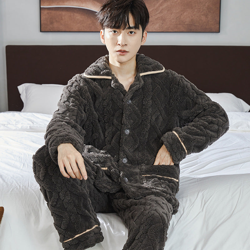 Men's fleece-lined flannel pajama set, view 4 - MRSLM