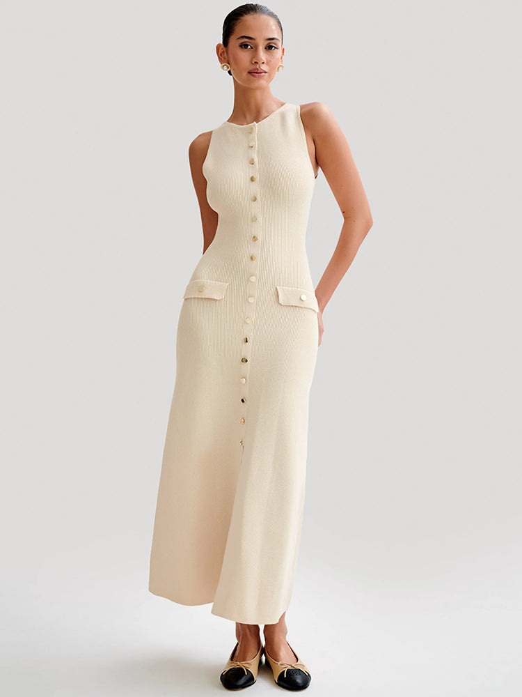 Sleeveless buttoned maxi dress, view 2 - MRSLM