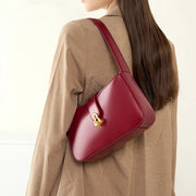 wine red genuine leather half moon shoulder bag, view 7 - MRSLM