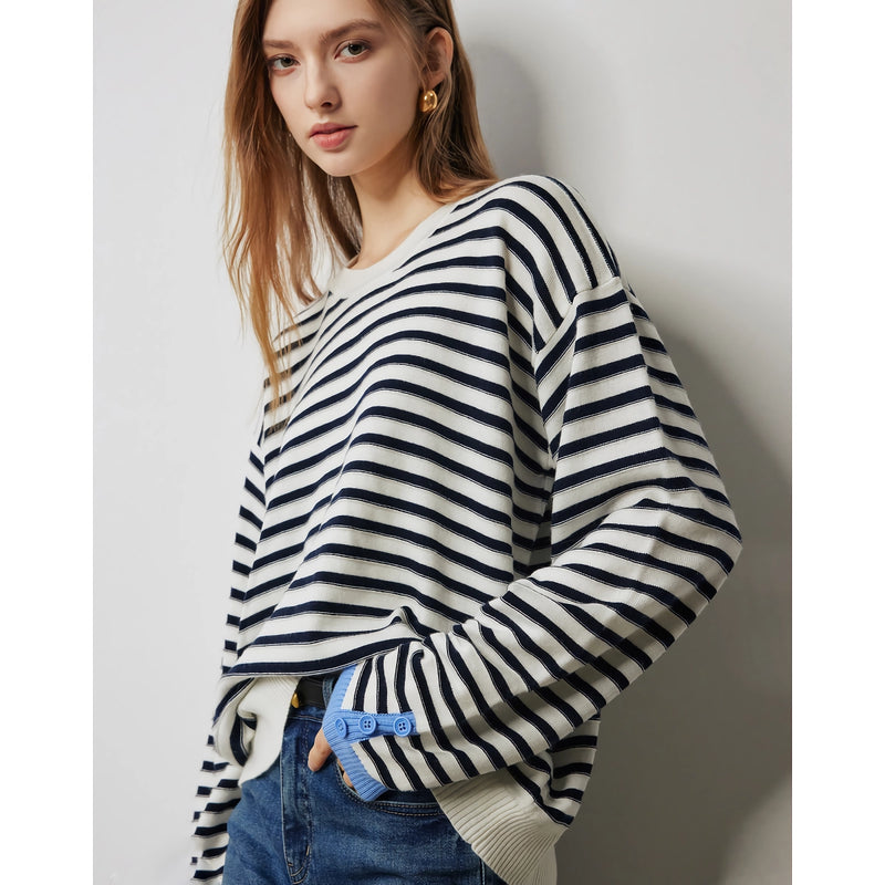 Women's striped knitted pullover sweater, view 9 - MRSLM