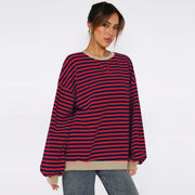 women's patchwork striped loose sweatshirt, view 5 - MRSLM