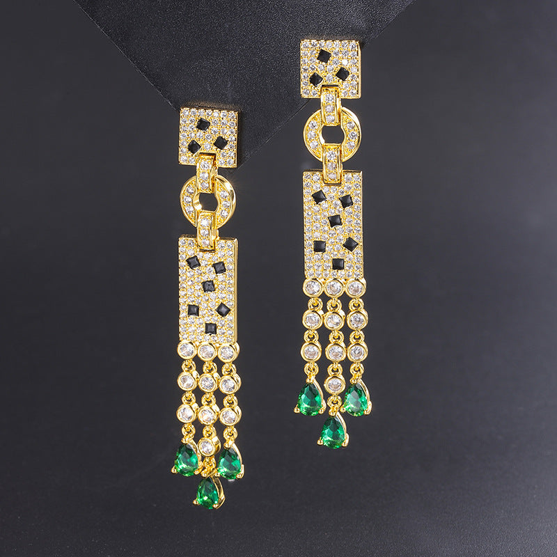 Flowsue Silver Gilt Micro Inlaid Emerald Earrings Simulate Emerald Pendant