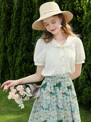 women's lace-up Peter Pan collar blouse, view 4 - MRSLM