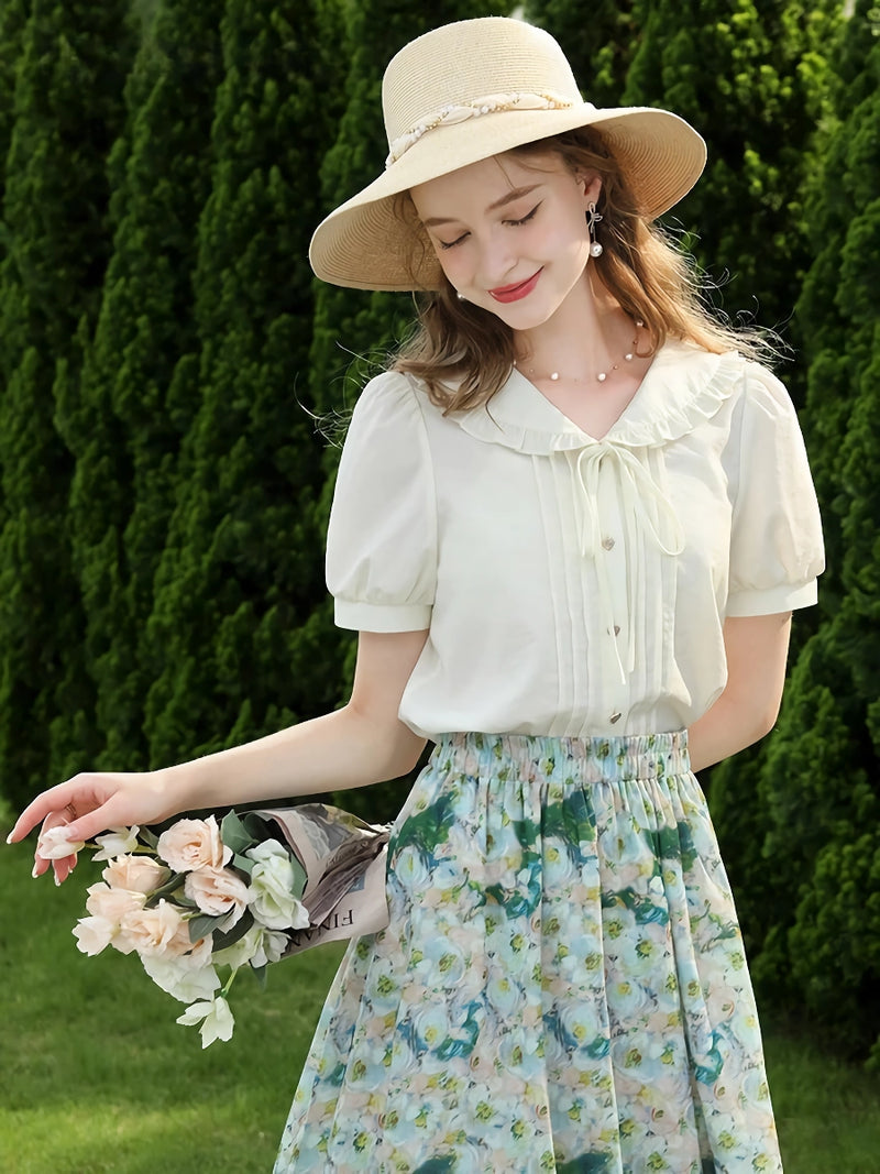 women's lace-up Peter Pan collar blouse, view 4 - MRSLM