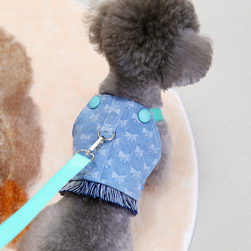 cotton denim dog harness and leash set, view 6 - MRSLM