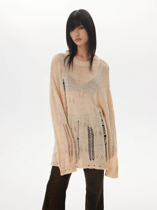 Women's round neck sweater with cut-out design, view 2 - MRSLM