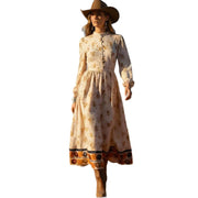 Women's vintage floral long sleeve button maxi dress, view 3 - MRSLM