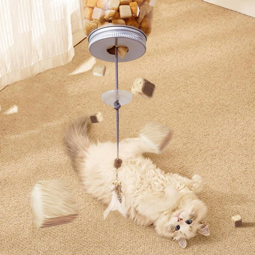 interactive cat toy food dispenser with feather and bell - MRSLM