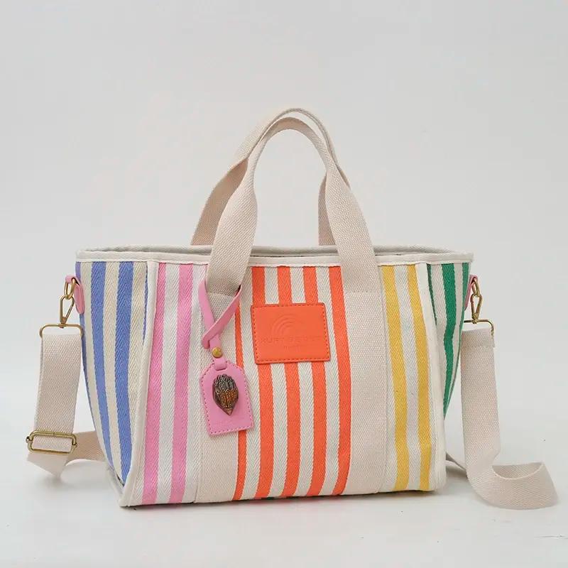 colorful striped canvas tote bag, view 6 - MRSLM