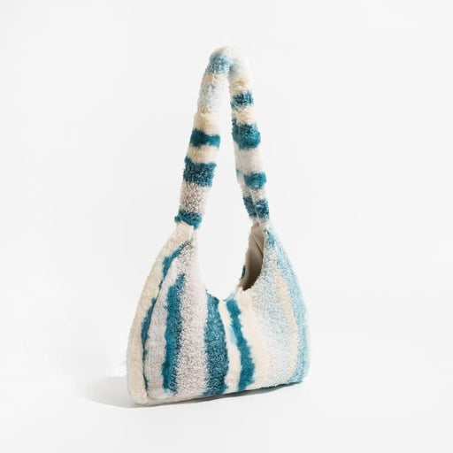 striped faux fur underarm hobo bag - MRSLM