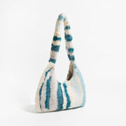 striped faux fur underarm hobo bag, view 9 - MRSLM