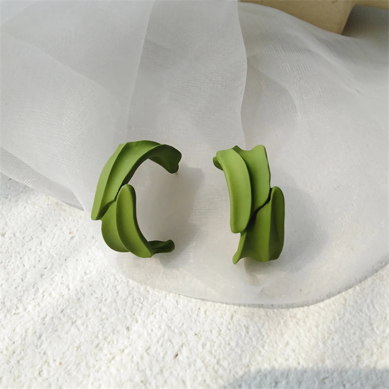 Green leaf geometric drop earrings, view 4 - MRSLM