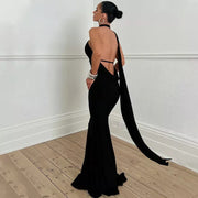 inclined shoulder maxi long dress, view 16 - MRSLM