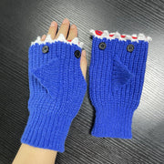 cartoon shark half finger knitted gloves, view 7 - MRSLM