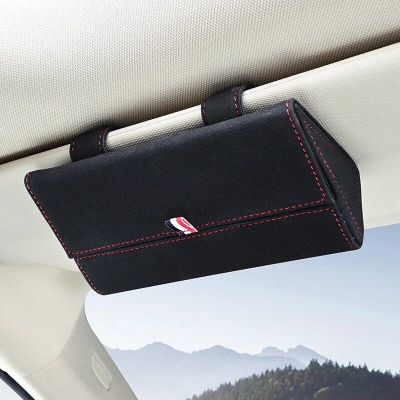 pu leather car visor sunglasses holder, view 4 - MRSLM