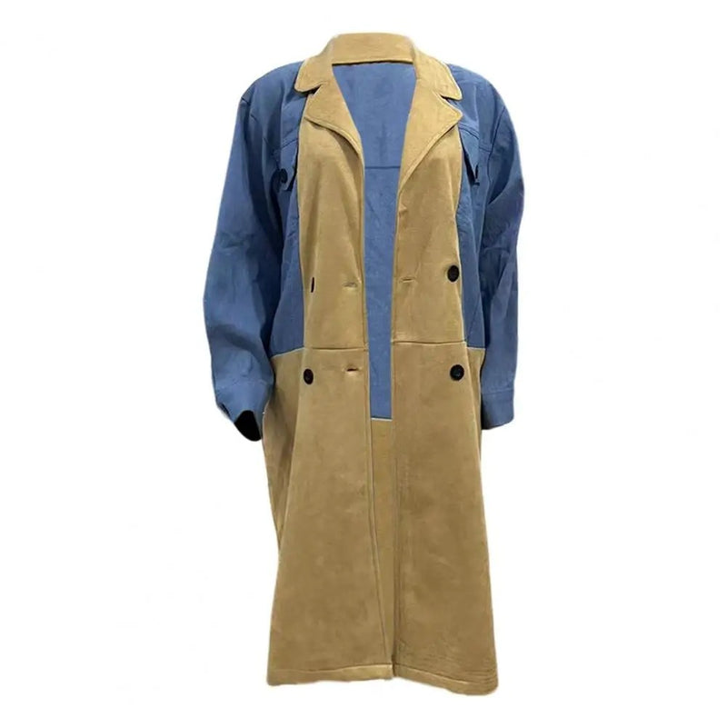 suit collar denim stitching mid-length coat, view 3 - MRSLM