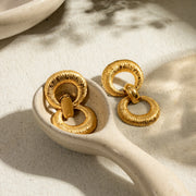 18k gold plated double loop textured earrings, view 7 - MRSLM