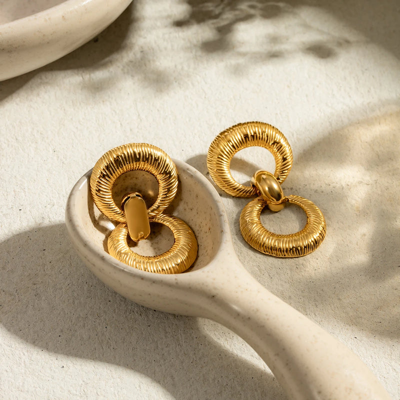 18k gold plated double loop textured earrings, view 7 - MRSLM