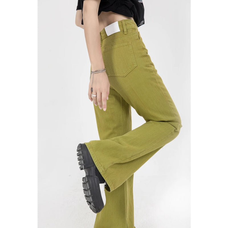green high waist wide-leg denim pants, view 8 - MRSLM
