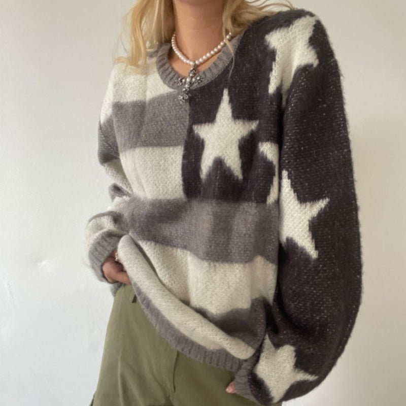 women's vintage star stripe pullover sweater - MRSLM