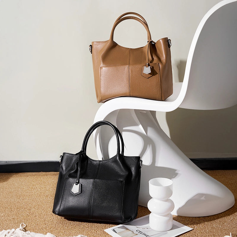 casual genuine leather shoulder tote bag, view 4 - MRSLM