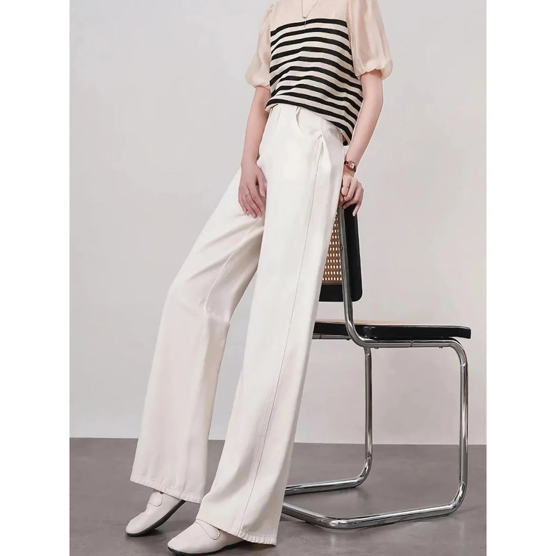 high waist wide leg white denim pants, view 3 - MRSLM