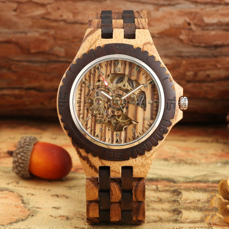 ebony zebra wood automatic watch, view 7 - MRSLM