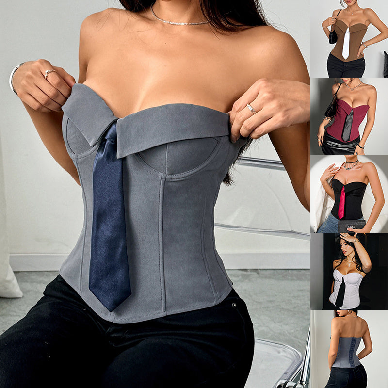 Y2K bandeau top with faux-tied front - MRSLM