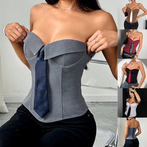 Y2K bandeau top with faux-tied front - MRSLM