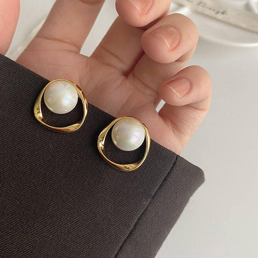 gold simulated pearl stud earrings - MRSLM