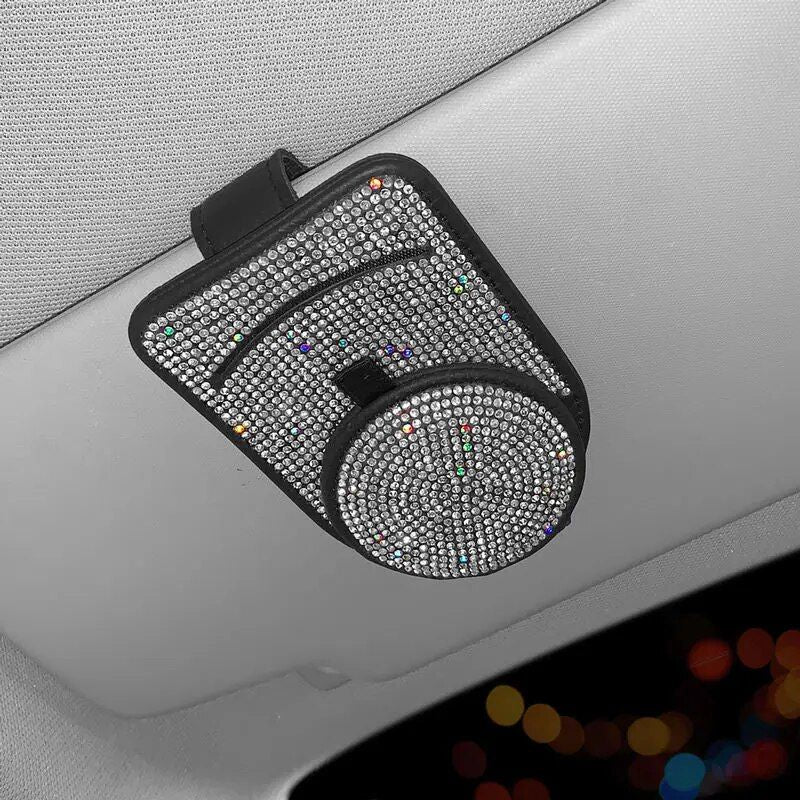 leather bling sunglass card holder for car visor, view 6 - MRSLM