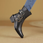genuine leather square toe chunky heel ankle boots, view 5 - MRSLM